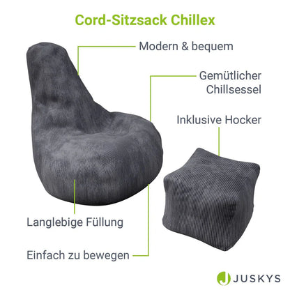 Sitzsack Chillex XL mit Hocker Cord Sessel Dunkelgrau - Palo24