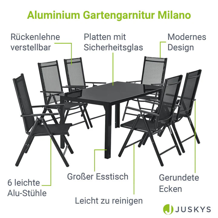 Set da giardino in alluminio Milano 7 pezzi con tavolo e 6 sedie grigio scuro