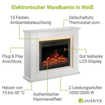 Elektrischer Kamin rechteckig 1000/2000 Weiss