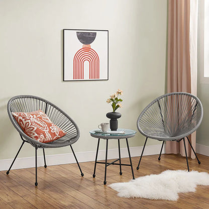 Set di mobili da balcone Ostana, gruppo di sedute grigio da 3 pezzi in design retrò con tavolo e 2 poltrone