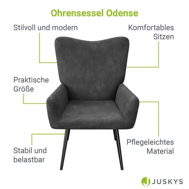 Ohrensessel Relaxsessel skandinavischen Design Cord Grau
