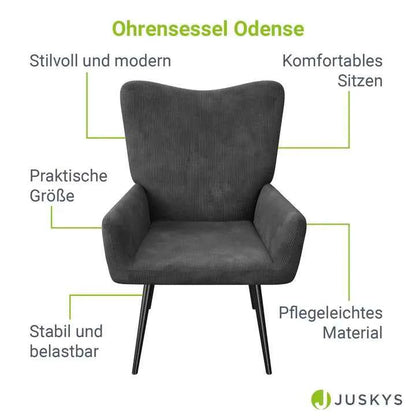 Ohrensessel Relaxsessel skandinavischen Design Cord Grau