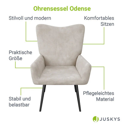 Ohrensessel Relaxsessel skandinavischen Design Cord Beige