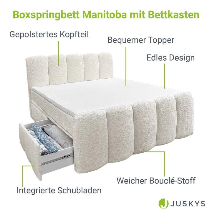 Boxspringbett Manitoba 180x200 cm mit Bettkasten Creme