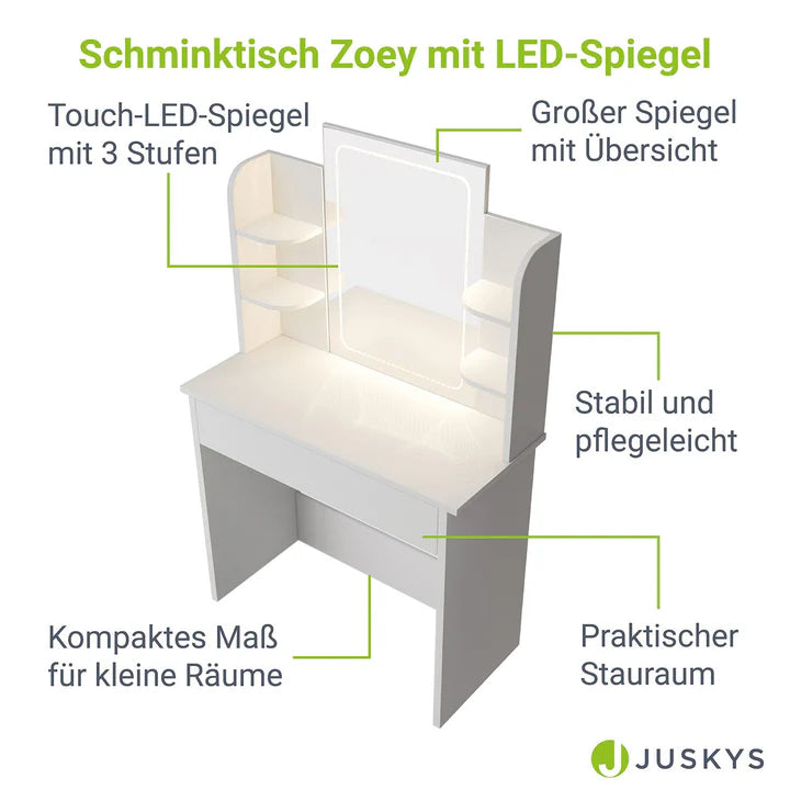 Schminktisch Zoey Weiss LED-Spiegel