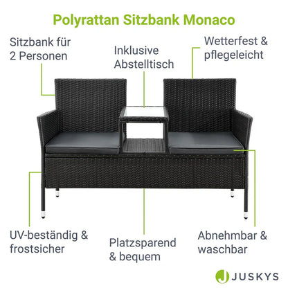 Polyrattan Gartenmöbel Sitzgruppe Monaco in schwarz und dunkelgraue Bezüge