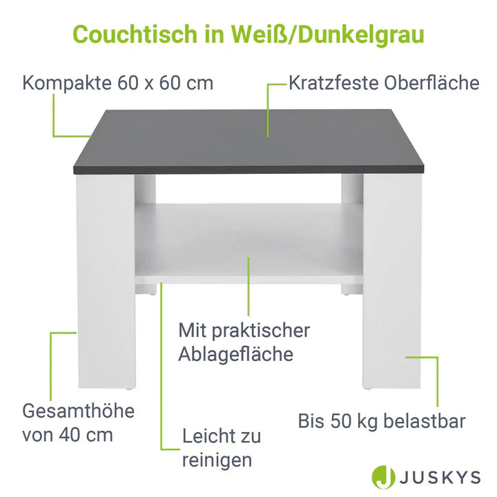 Couchtisch 60x60 cm Weiss Dunkelgrau