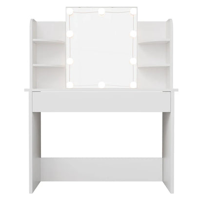 Coiffeuse Bella avec éclairage LED, miroir, tiroir et compartiments | blanc