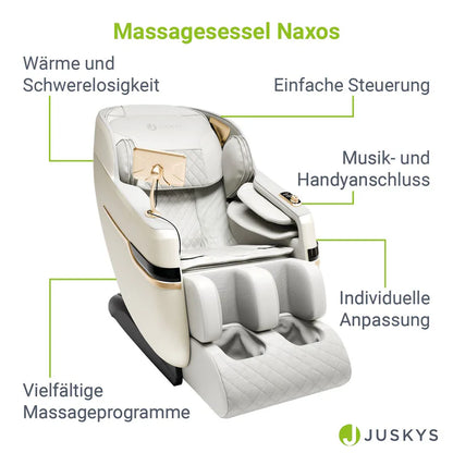 Massagesessel Naxos Bluetooth & Heizung Weiss Hellgrau