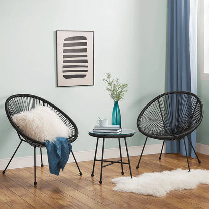Ensemble de meubles de balcon Ostana 3 pièces ensemble de sièges noirs au design rétro avec table et 2 fauteuils