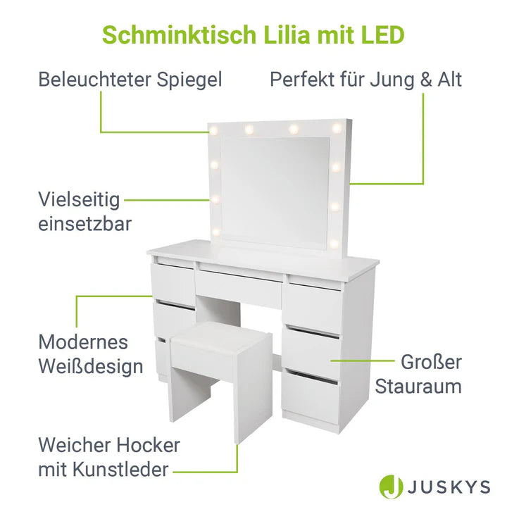 Schminktisch mit Spiegel Talea mit Hocker Melly
