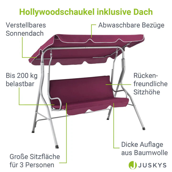 Hollywoodschaukel Cecina 3-Sitzer beschichtetes Stahlgestell in rot