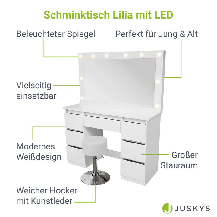 Schminktisch mit Spiegel Lilia mit Hocker Tonia