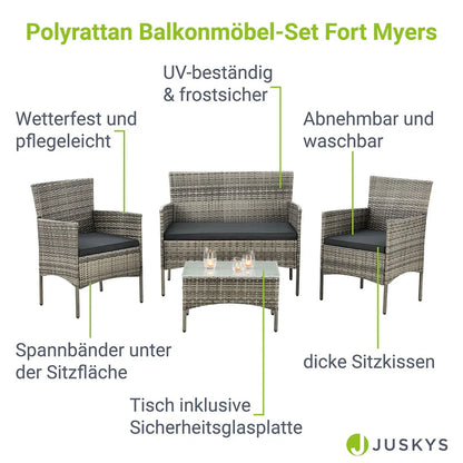 Polyrattan Sitzgruppe Fort Myers grau-meliert und dunkelgraue Bezüge