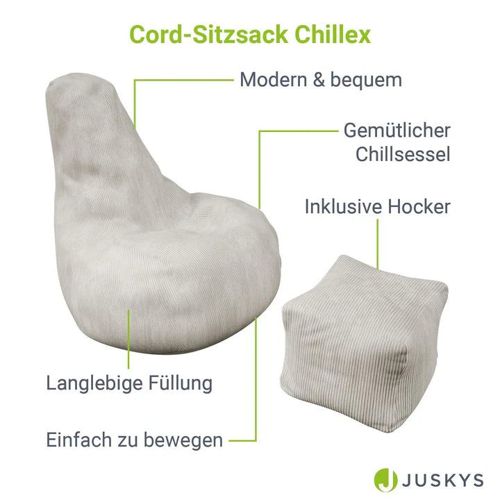 Sitzsack Chillex XL mit Hocker Cord Sessel Beige - Palo24