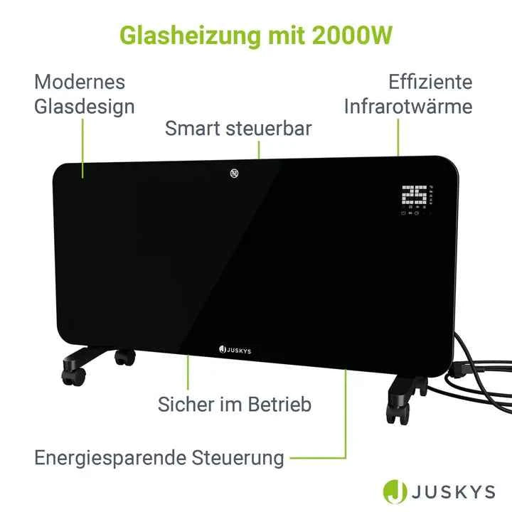 Glaskonvektor Heizung mit bis zu 2000 W