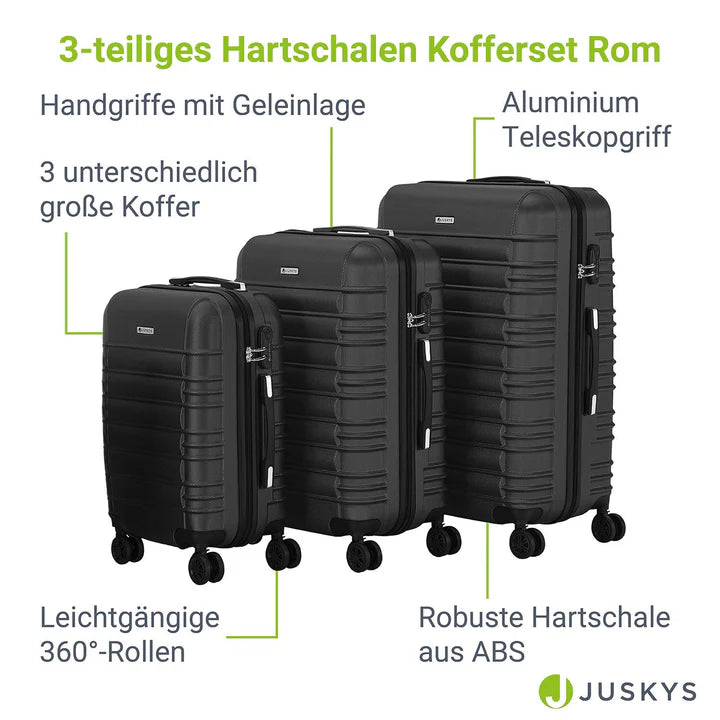 Hartschalen Kofferset Rom 3 tlg Schwarz