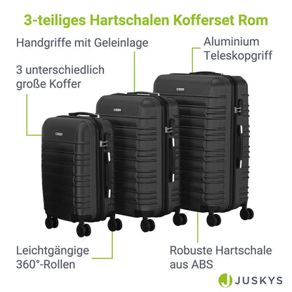 Hartschalen Kofferset Rom 3 tlg Schwarz