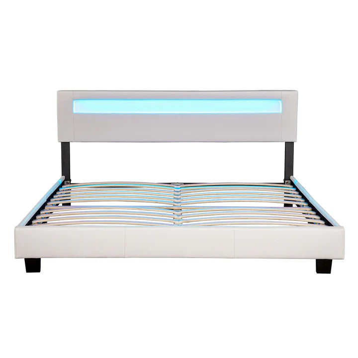 Lit tapissé LED Paris 180 x 200 cm sommier à lattes blanc