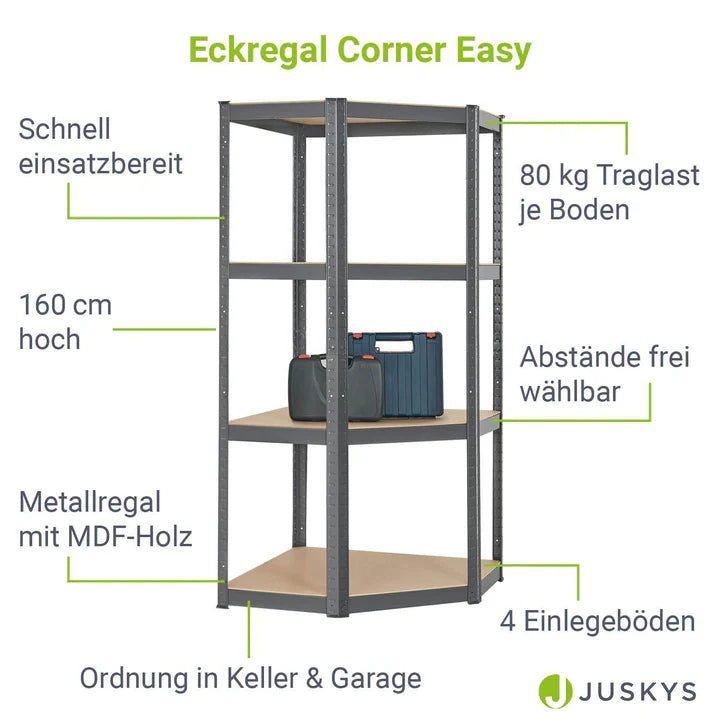 Eckregal Lagerregal Corner Easy 160 x 75 x 40-75 cm Grau