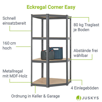 Eckregal Lagerregal Corner Easy 160 x 75 x 40-75 cm Grau