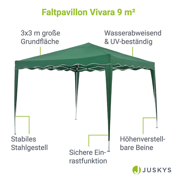 Faltpavillon Vivara 3x3 m in Grün mit Tragetasche