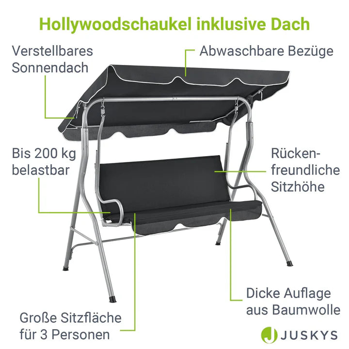 Hollywoodschaukel Cecina 3-Sitzer beschichtetes Stahlgestell in grau