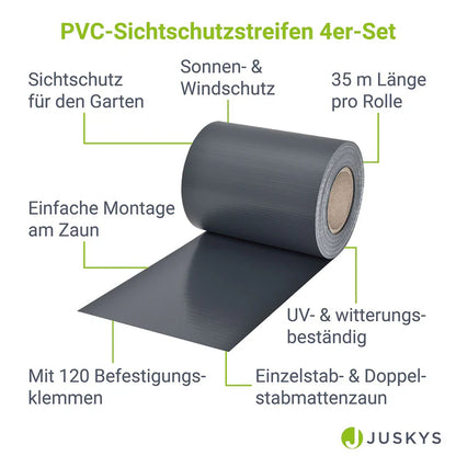 Panneau de clôture à bandes d'intimité en PVC anthracite, lot de 4