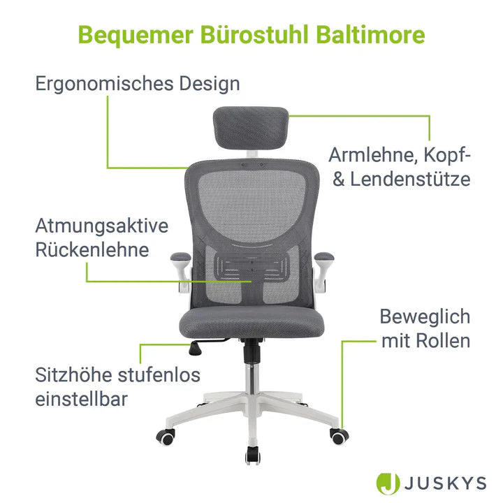 Bürostuhl Baltimore höhenverstellbar Grau Weiss - Palo24