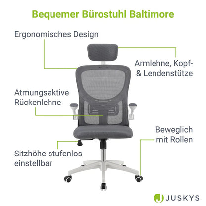 Bürostuhl Baltimore höhenverstellbar Grau Weiss - Palo24