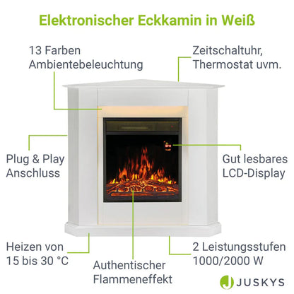 Elektrischer Kamin dreieckig Weiss