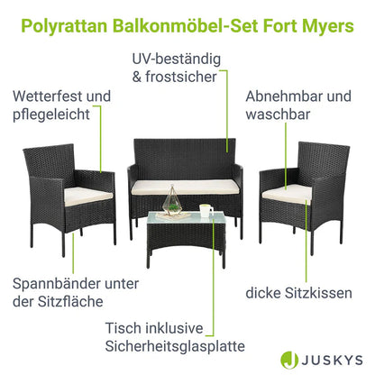 Polyrattan Sitzgruppe Fort Myers schwarz und cremeweiss Bezüge