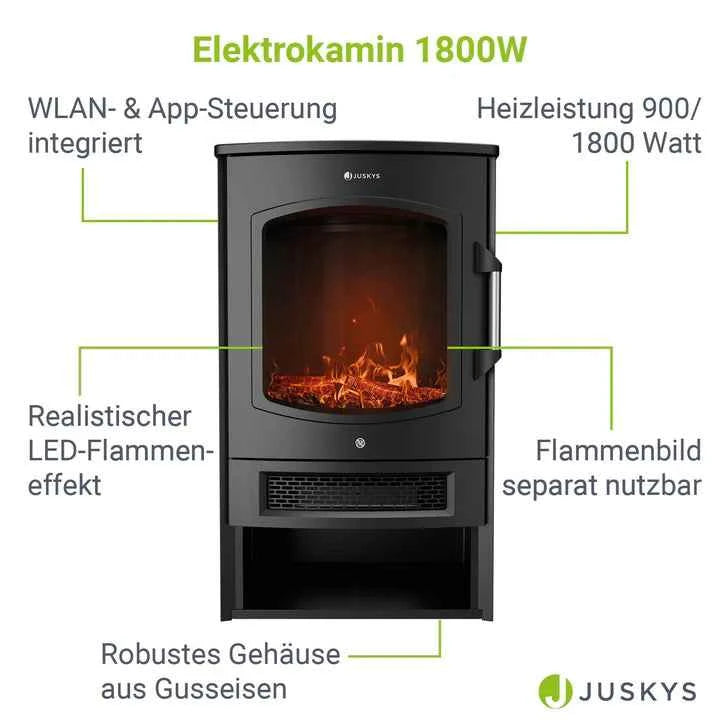 Elektrokaminofen 1800W mit Flammeneffekt mit App-Steuerung