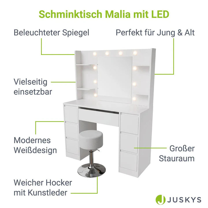 Schminktisch mit Spiegel Malia mit Hocker Tonia