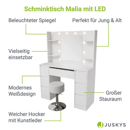 Schminktisch mit Spiegel Malia mit Hocker Tonia