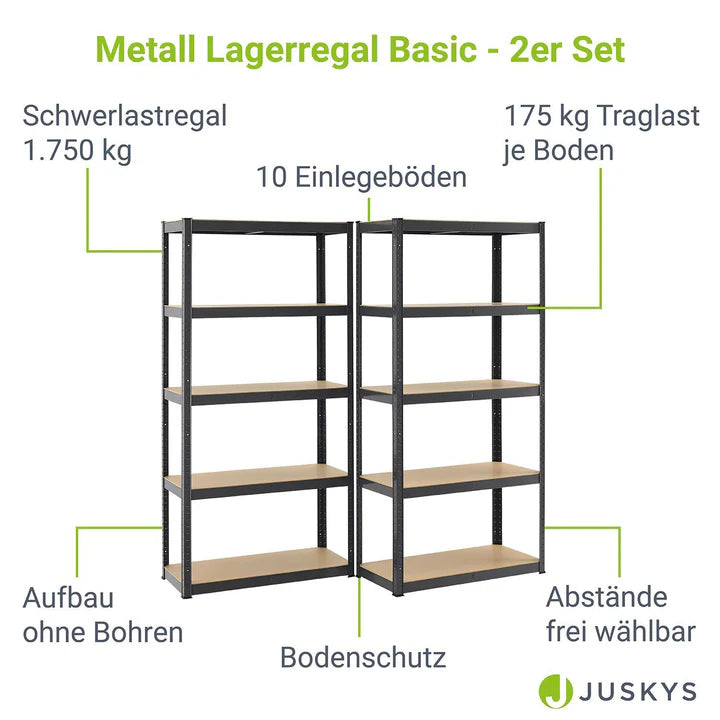 2er Set Lagerregal Basic 180 x 90 x 40 cm in Grau