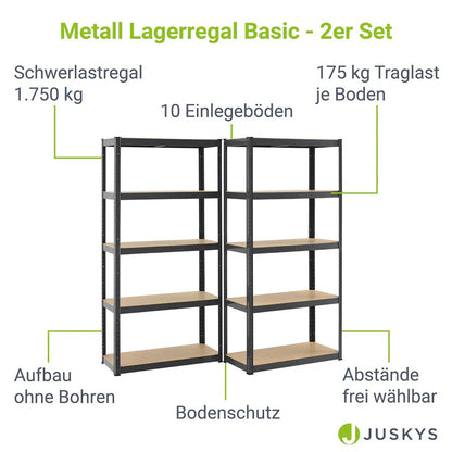 2er Set Lagerregal Basic 180 x 90 x 40 cm in Grau
