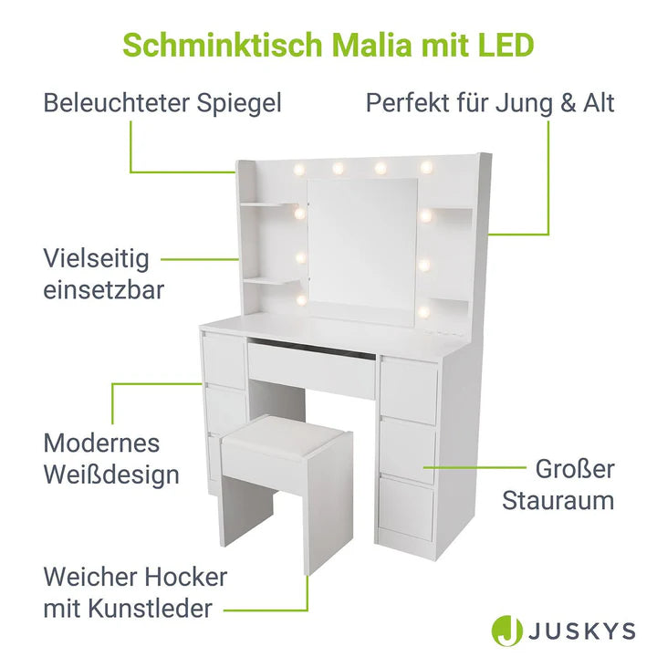 Schminktisch mit Spiegel Malia mit Hocker Melly