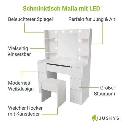 Schminktisch mit Spiegel Malia mit Hocker Melly