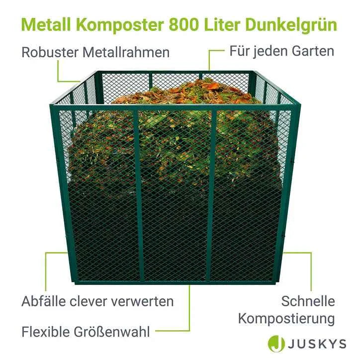 Metall Komposter für Gartenabfälle 800L Dunkelgrün