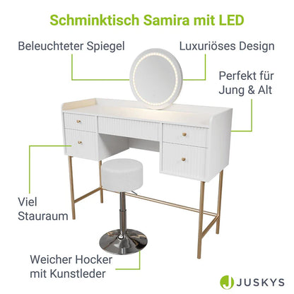 Schminktisch mit Spiegel Samira Touch-LED & Hocker Tonia