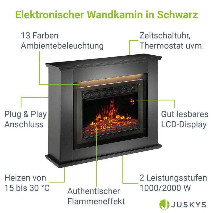Elektrischer Kamin rechteckig Schwarz Flammeneffekt