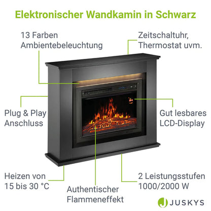 Elektrischer Kamin rechteckig Schwarz Flammeneffekt