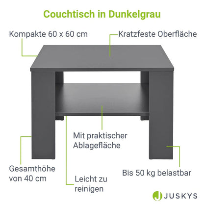 Couchtisch in Dunkelgrau 60x60 cm 2 Ebenen