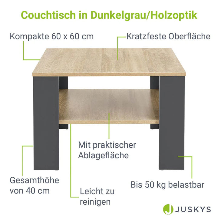 Table basse gris aspect bois 60x60 cm