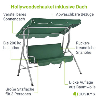 Hollywoodschaukel Cecina 3-Sitzer beschichtetes Stahlgestell in grün