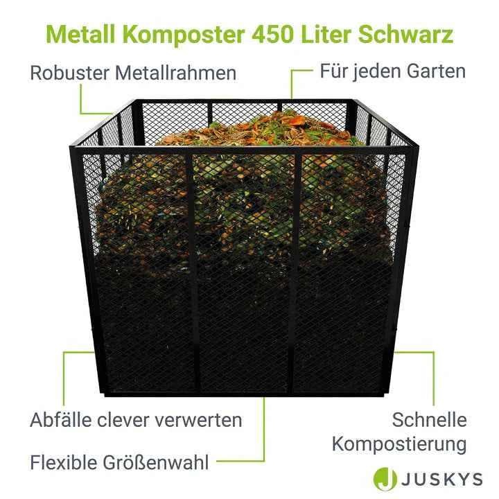 Metall Komposter für Gartenabfälle 450L Schwarz