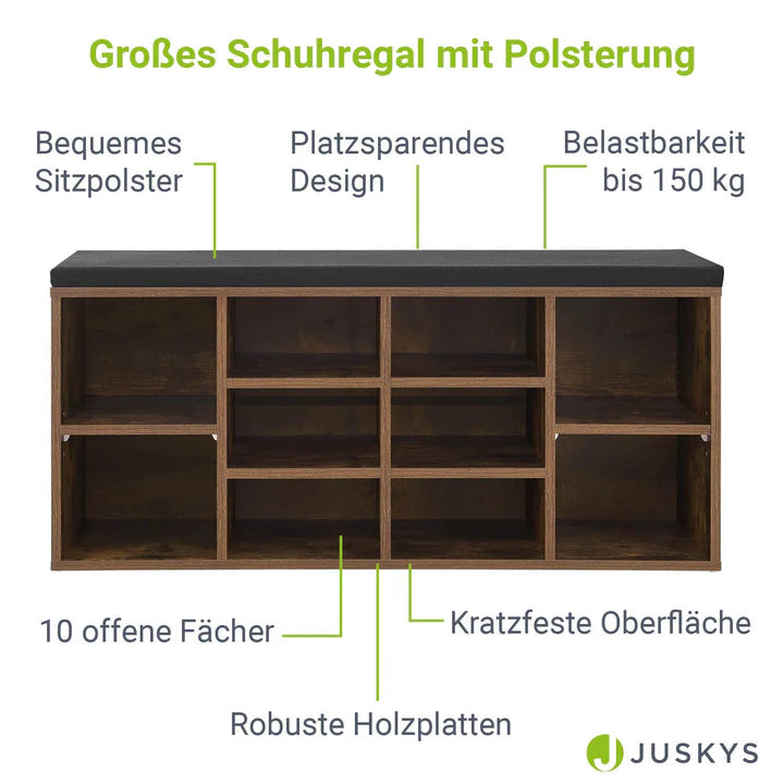 Schuhregal 104x30x48 cm Antik-Braun 10 offenen Fächern