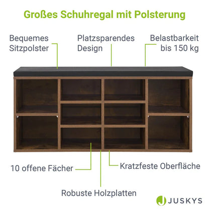 Schuhregal 104x30x48 cm Antik-Braun 10 offenen Fächern