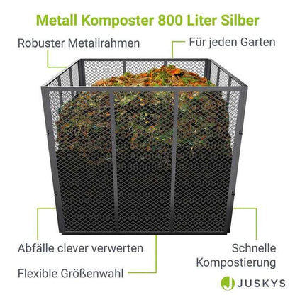 Metall Komposter für Gartenabfälle 800L Silber